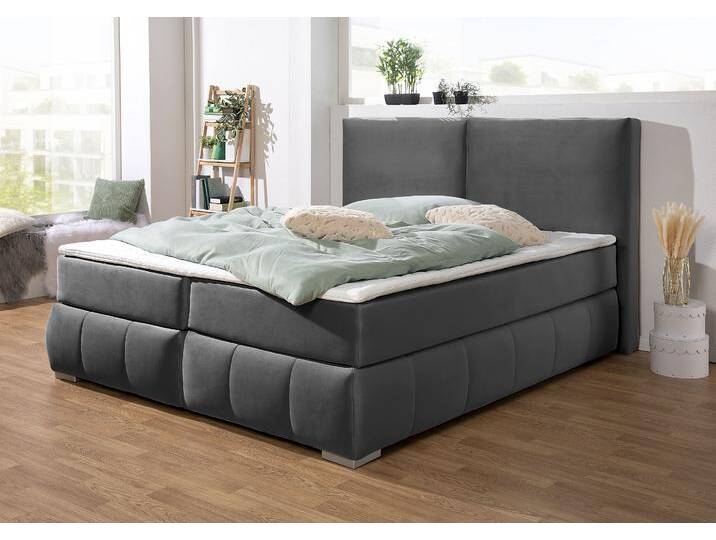 Boxspringbett HOME AFFAIRE Wehma , grau (schiefer), B:170cm L:233cm, Struktur fein (100% Polyester), Komplettbetten, Boxspringbett, inkl. Topper in 3 verschiedenen Matratzen, auch in Samtstoff von Home-affaire
