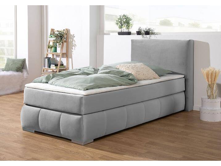 Boxspringbett HOME AFFAIRE Wehma , silber, B:110cm L:213cm, Struktur fein (100% Polyester), Komplettbetten, Boxspringbett, inkl. Topper in 3 verschiedenen Matratzen, auch in Samtstoff von Home-affaire
