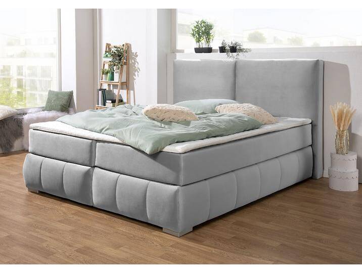 Boxspringbett HOME AFFAIRE Wehma , silber, B:190cm L:213cm, Struktur fein (100% Polyester), Komplettbetten, Boxspringbett, inkl. Topper in 3 verschiedenen Matratzen, auch in Samtstoff von Home-affaire