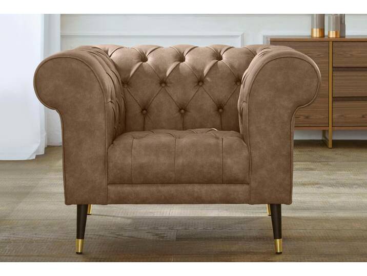Chesterfield-Sessel Tinnum Sessel , braun (hellbraun), B:106cm H:77cm T:87cm, Luxus-Microfaser Vintageoptik (66% PU, 27% Polyester, 7% Baumwolle), Struktur weich( 97% Polyester, 3% Polyacryl), GUIDO MARIA KRETSCHMER HOME & LIVING, Sessel von Guido-Maria-Kretschmer-Home-&-Living