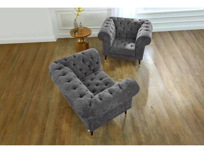 Chesterfield-Sessel Tinnum Sessel , grau, B:106cm H:77cm T:87cm, Luxus-Microfaser Vintageoptik (66% PU, 27% Polyester, 7% Baumwolle), Struktur weich( 97% Polyester, 3% Polyacryl), GUIDO MARIA KRETSCHMER HOME & LIVING, Sessel von Guido-Maria-Kretschmer-Home-&-Living