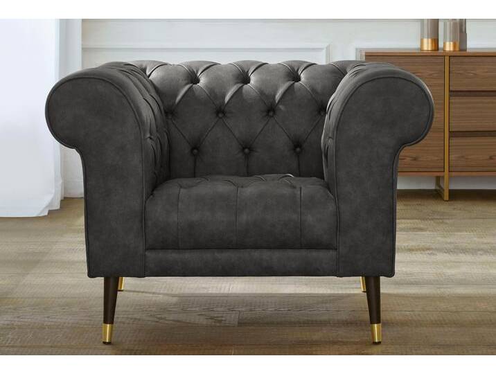 Chesterfield-Sessel Tinnum Sessel , grau (anthrazit), B:106cm H:77cm T:87cm, Luxus-Microfaser Vintageoptik (66% PU, 27% Polyester, 7% Baumwolle), Struktur weich( 97% Polyester, 3% Polyacryl), GUIDO MARIA KRETSCHMER HOME & LIVING, Sessel von Guido-Maria-Kretschmer-Home-&-Living