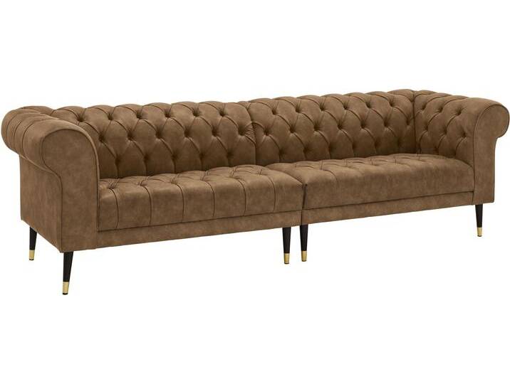 Chesterfield-Sofa Tinnum , braun (hellbraun), B:263cm H:77cm T:87cm, Luxus-Microfaser Vintageoptik (66% PU, 27% Polyester, 7% Baumwolle), Struktur weich( 97% Polyester, 3% Polyacryl), GUIDO MARIA KRETSCHMER HOME & LIVING, Sofas von Guido-Maria-Kretschmer-Home-&-Living