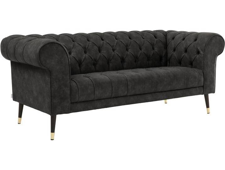 Chesterfield-Sofa Tinnum , grau (anthrazit), B:195cm H:77cm T:87cm, Luxus-Microfaser Vintageoptik (66% PU, 27% Polyester, 7% Baumwolle), Struktur weich( 97% Polyester, 3% Polyacryl), GUIDO MARIA KRETSCHMER HOME & LIVING, Sofas von Guido-Maria-Kretschmer-Home-&-Living