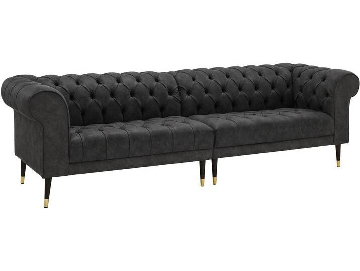 Chesterfield-Sofa Tinnum , grau (anthrazit), B:263cm H:77cm T:87cm, Luxus-Microfaser Vintageoptik (66% PU, 27% Polyester, 7% Baumwolle), Struktur weich( 97% Polyester, 3% Polyacryl), GUIDO MARIA KRETSCHMER HOME & LIVING, Sofas von Guido-Maria-Kretschmer-Home-&-Living