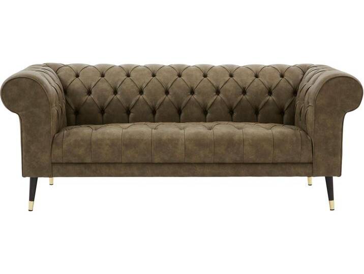 Chesterfield-Sofa Tinnum , grün (olive), B:195cm H:77cm T:87cm, Luxus-Microfaser Vintageoptik (66% PU, 27% Polyester, 7% Baumwolle), Struktur weich( 97% Polyester, 3% Polyacryl), GUIDO MARIA KRETSCHMER HOME & LIVING, Sofas von Guido-Maria-Kretschmer-Home-&-Living