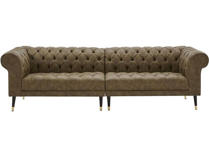 Chesterfield-Sofa Tinnum , grün (olive), B:263cm H:77cm T:87cm, Luxus-Microfaser Vintageoptik (66% PU, 27% Polyester, 7% Baumwolle), Struktur weich( 97% Polyester, 3% Polyacryl), GUIDO MARIA KRETSCHMER HOME & LIVING, Sofas von Guido-Maria-Kretschmer-Home-&-Living