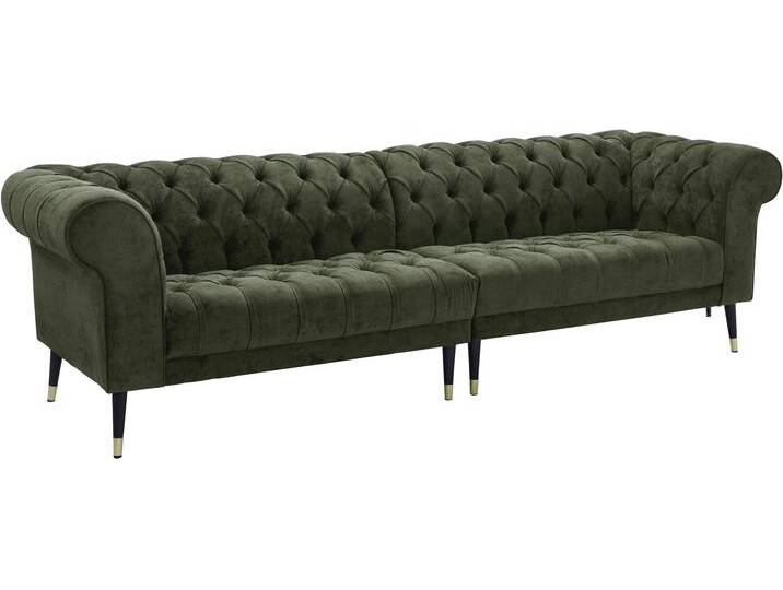 Chesterfield-Sofa Tinnum , grün (olive), B:263cm H:77cm T:87cm, Luxus-Microfaser Vintageoptik (66% PU, 27% Polyester, 7% Baumwolle), Struktur weich( 97% Polyester, 3% Polyacryl), GUIDO MARIA KRETSCHMER HOME & LIVING, Sofas von Guido-Maria-Kretschmer-Home-&-Living