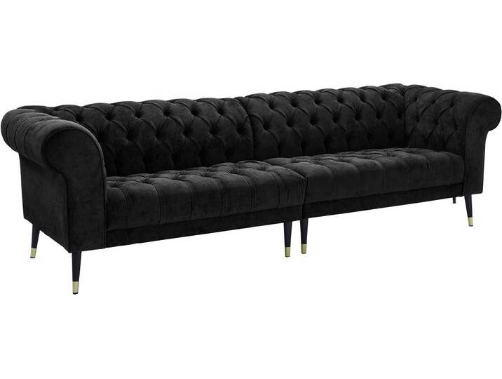 Chesterfield-Sofa Tinnum , schwarz, B:263cm H:77cm T:87cm, Luxus-Microfaser Vintageoptik (66% PU, 27% Polyester, 7% Baumwolle), Struktur weich( 97% Polyester, 3% Polyacryl), GUIDO MARIA KRETSCHMER HOME & LIVING, Sofas von Guido-Maria-Kretschmer-Home-&-Living