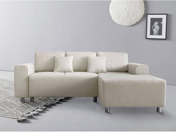 Ecksofa Györ , beige (creme), B:235cm H:88cm T:160cm, Microfaser (100% Polyester), Luxus-Microfaser Lederoptik (100% Polyester), Struktur (100% Polyester), Samtoptik (100% Polyester), Struktur weich (100% Polyester), GUIDO MARIA KRETSCHMER HOME & LIVING, Sofas, L-Form, wahlweise mit Bettfunktion und Bettkasten incl. 2 Zierkissen von Guido-Maria-Kretschmer-Home-&-Living