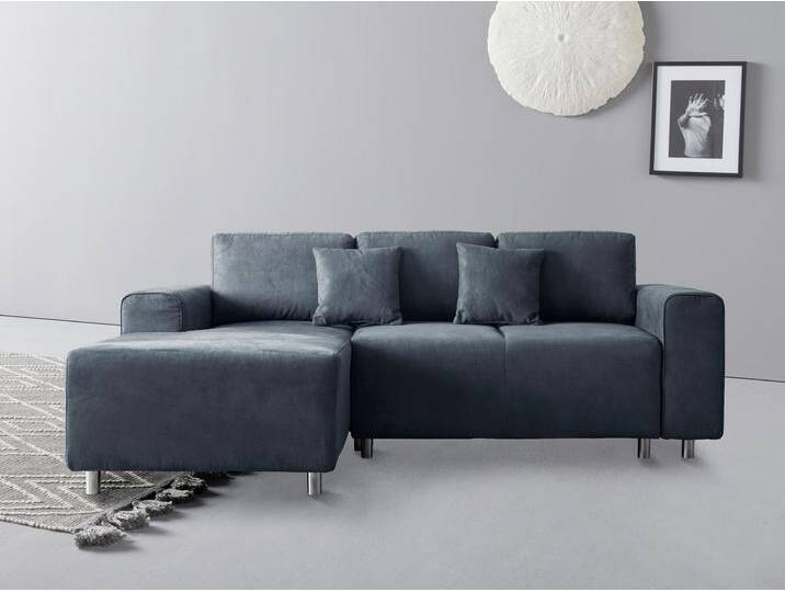 Ecksofa Györ , blau (dunkelblau), B:235cm H:88cm T:160cm, Microfaser (100% Polyester), Luxus-Microfaser Lederoptik (100% Polyester), Struktur (100% Polyester), Samtoptik (100% Polyester), Struktur weich (100% Polyester), GUIDO MARIA KRETSCHMER HOME & LIVING, Sofas, L-Form, wahlweise mit Bettfunktion und Bettkasten incl. 2 Zierkissen von Guido-Maria-Kretschmer-Home-&-Living