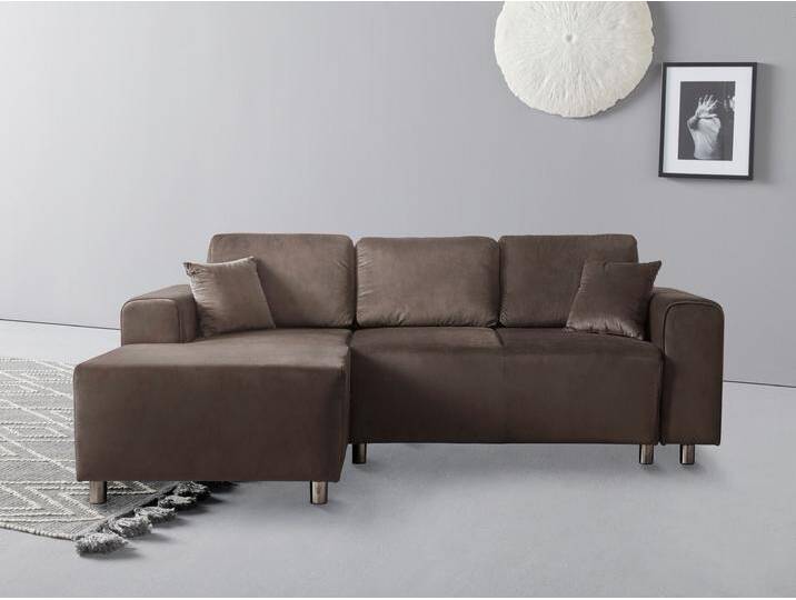 Ecksofa Györ , braun, B:235cm H:88cm T:160cm, Microfaser (100% Polyester), Luxus-Microfaser Lederoptik (100% Polyester), Struktur (100% Polyester), Samtoptik (100% Polyester), Struktur weich (100% Polyester), GUIDO MARIA KRETSCHMER HOME & LIVING, Sofas, L-Form, wahlweise mit Bettfunktion und Bettkasten incl. 2 Zierkissen von Guido-Maria-Kretschmer-Home-&-Living