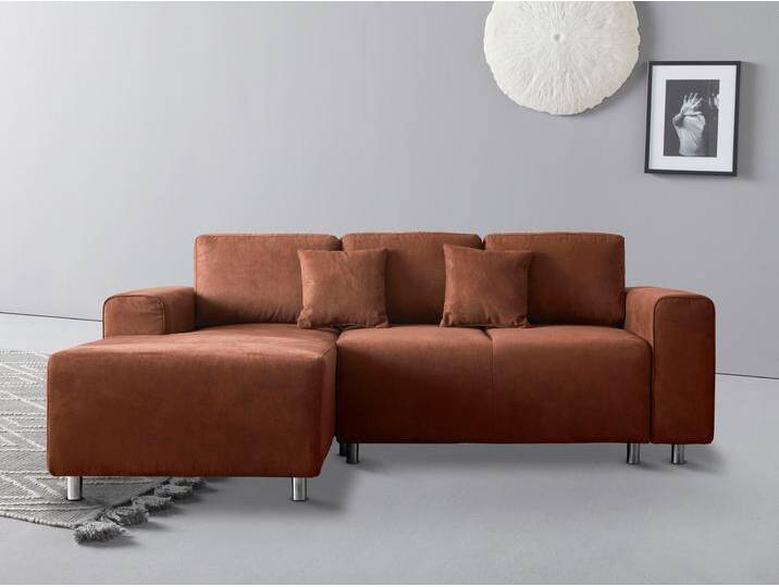 Ecksofa Györ , braun (cognac), B:235cm H:88cm T:160cm, Microfaser (100% Polyester), Luxus-Microfaser Lederoptik (100% Polyester), Struktur (100% Polyester), Samtoptik (100% Polyester), Struktur weich (100% Polyester), GUIDO MARIA KRETSCHMER HOME & LIVING, Sofas, L-Form, wahlweise mit Bettfunktion und Bettkasten incl. 2 Zierkissen von Guido-Maria-Kretschmer-Home-&-Living