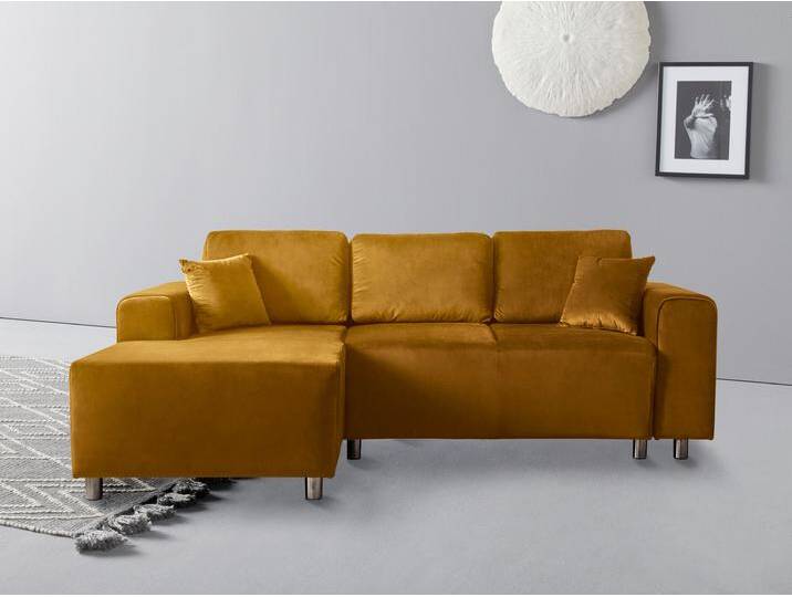 Ecksofa Györ , gold (goldfarben), B:235cm H:88cm T:160cm, Microfaser (100% Polyester), Luxus-Microfaser Lederoptik (100% Polyester), Struktur (100% Polyester), Samtoptik (100% Polyester), Struktur weich (100% Polyester), GUIDO MARIA KRETSCHMER HOME & LIVING, Sofas, L-Form, wahlweise mit Bettfunktion und Bettkasten incl. 2 Zierkissen von Guido-Maria-Kretschmer-Home-&-Living