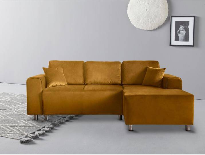Ecksofa Györ , gold (goldfarben), B:235cm H:88cm T:160cm, Microfaser (100% Polyester), Luxus-Microfaser Lederoptik (100% Polyester), Struktur (100% Polyester), Samtoptik (100% Polyester), Struktur weich (100% Polyester), GUIDO MARIA KRETSCHMER HOME & LIVING, Sofas, L-Form, wahlweise mit Bettfunktion und Bettkasten incl. 2 Zierkissen von Guido-Maria-Kretschmer-Home-&-Living