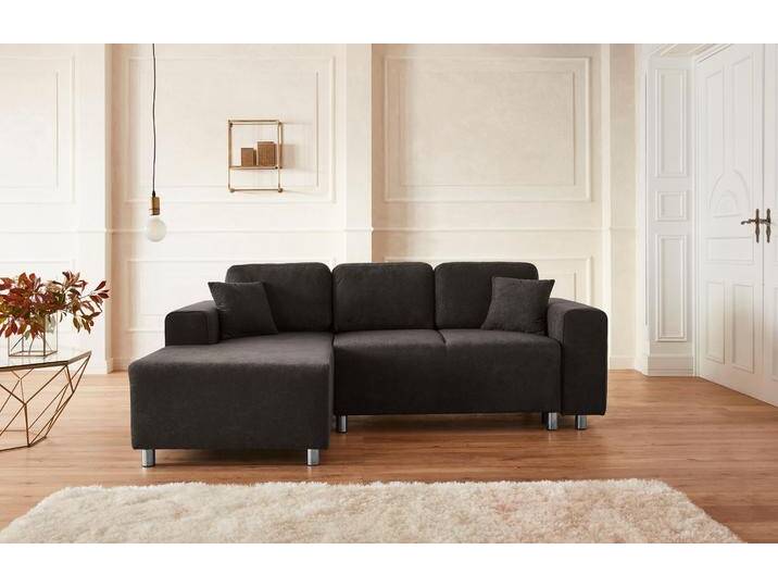 Ecksofa, Microfaser, Grau, 235×160 cm, Mit Bettkasten & Zierkissen, Modern, Home-affaire von Home-affaire