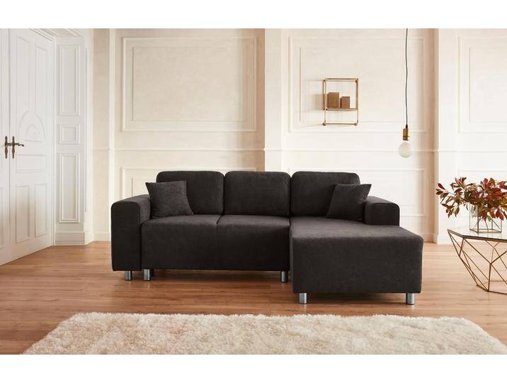 Ecksofa, Microfaser, Grau, 235×160 cm, Mit Bettkasten & Zierkissen, Modern, Home-affaire von Home-affaire