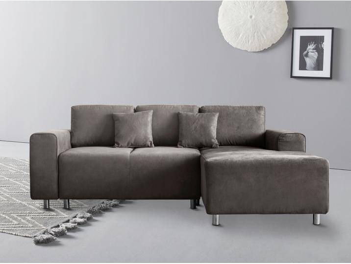 Ecksofa Györ , grau (anthrazit), B:235cm H:88cm T:160cm, Microfaser (100% Polyester), Luxus-Microfaser Lederoptik (100% Polyester), Struktur (100% Polyester), Samtoptik (100% Polyester), Struktur weich (100% Polyester), GUIDO MARIA KRETSCHMER HOME & LIVING, Sofas, L-Form, wahlweise mit Bettfunktion und Bettkasten incl. 2 Zierkissen von Guido-Maria-Kretschmer-Home-&-Living