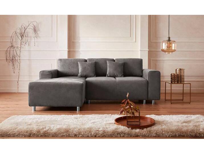 Ecksofa, Luxus-Microfaser, Anthrazit, 235×160 cm, Mit Bettkasten & 2 Zierkissen, Modern, Home-affaire von Home-affaire