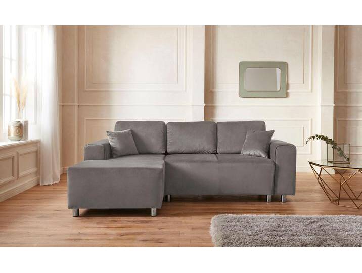 Ecksofa, Mikrofasern, Hellgrau, 235×160 cm, Mit Bettkasten & 2 Zierkissen, Modern, Home-affaire von Home-affaire