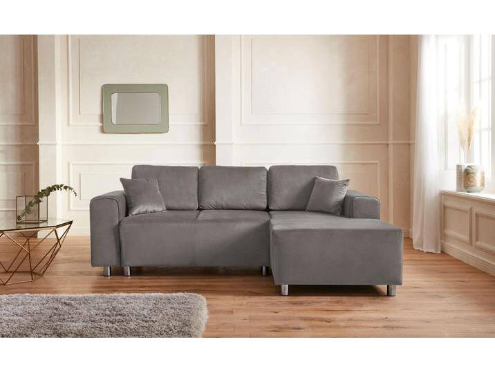 Ecksofa, Microfaser, Hellgrau 235×160 cm, Recamiere Rechts, Mit Zierkissen, Modern, Home-affaire von Home-affaire