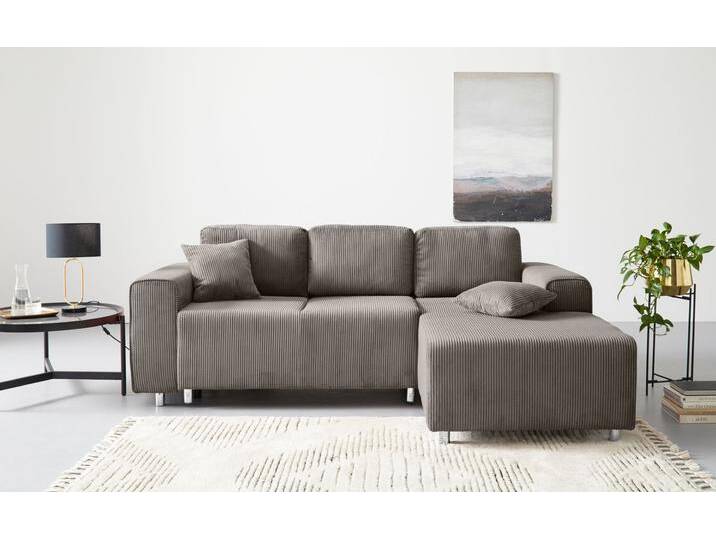 Ecksofa HOME AFFAIRE Györ , grau (taupe), B:235cm H:88cm T:160cm, 100% Polyester, Sofas, L-Form, wahlweise mit Bettfunktion und Bettkasten incl. 2 Zierkissen von Home-affaire