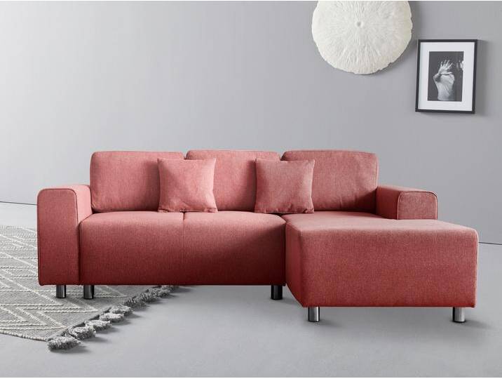 Ecksofa Györ , orange (koralle), B:235cm H:88cm T:160cm, Microfaser (100% Polyester), Luxus-Microfaser Lederoptik (100% Polyester), Struktur (100% Polyester), Samtoptik (100% Polyester), Struktur weich (100% Polyester), GUIDO MARIA KRETSCHMER HOME & LIVING, Sofas, L-Form, wahlweise mit Bettfunktion und Bettkasten incl. 2 Zierkissen von Guido-Maria-Kretschmer-Home-&-Living