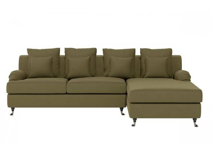Ecksofa HOME AFFAIRE NORIN L-Form , grün (oliv), B:296cm H:92cm T:180cm, 100% Polyester, Sofas, zwei Fußarten: vorne - Rollen, hinten - Holzfüße von Home-affaire