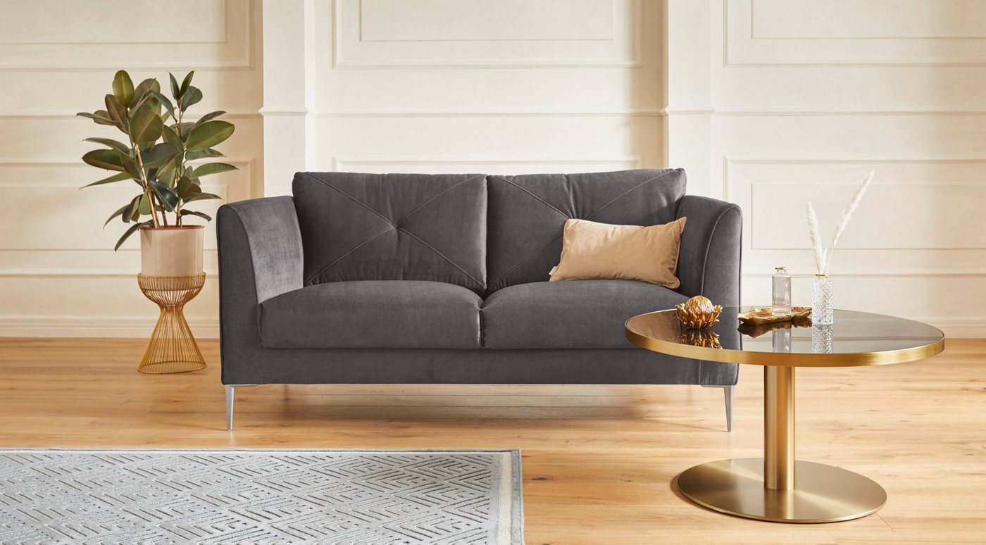 TRENDMANUFAKTUR 2-Sitzer Chilltime, elegant und bequem, Komfortsitzhöhe 46cm, hoher Fuß, mit eleganter Kreuznaht in den Rückenkissen, Breite 167 cm von TRENDMANUFAKTUR