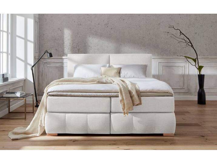 Home affaire Boxspringbett Wehma, inkl. Topper in 3 verschiedenen Matratzen, auch in Samtstoff, beige, 7-Zonen-Kaltschaummatratze , H3 (100 kg), natur von Home-affaire
