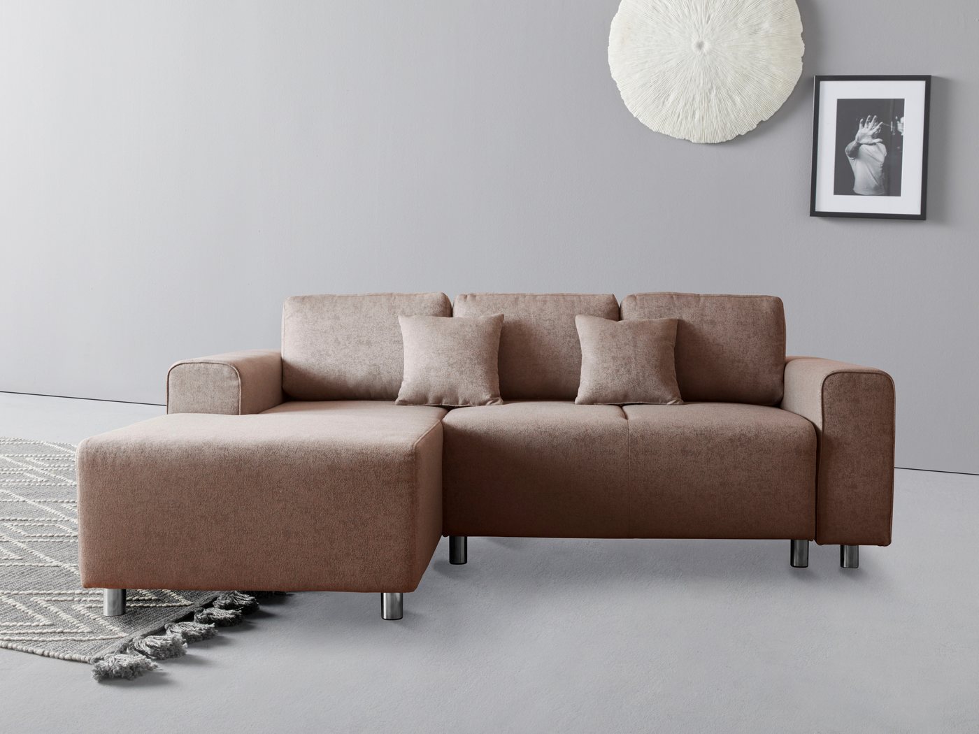 Guido Maria Kretschmer Home&Living Ecksofa Györ L-Form, wahlweise mit Bettfunktion und Bettkasten incl. 2 Zierkissen von Guido Maria Kretschmer Home&Living