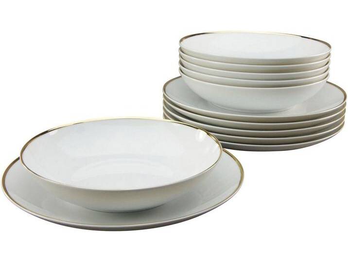 Guido Maria Kretschmer Home&Living Tafelservice GMK Teller Set, Geschirr-Set Godi (12-tlg), 6 Personen, Porzellan, Service, handgemalter Rand, 12 Teile, für 6 Personen von Guido-Maria-Kretschmer-Home-&-Living