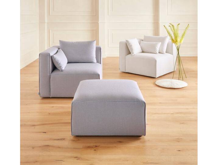 Hocker Comfine , grau, B:80cm H:46cm T:80cm, Struktur Hahnentritt (67% Polypropylen 33% Polyester), Fellimitat (100% Polyester), Samtcord (92% Polyester 8% Polyamid), GUIDO MARIA KRETSCHMER HOME & LIVING, Hocker, Polsterhocker, Modul-Hocker zur indiviuellen Zusammenstellung, in 3 Bezugsvarianten von Guido-Maria-Kretschmer-Home-&-Living