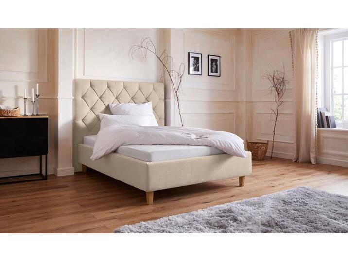 Polsterbett Sunley 140 , beige, B:163cm L:210cm, Struktur (100% Polyester), Samtstoff (100% Polyester), GUIDO MARIA KRETSCHMER HOME & LIVING, Betten, Kreuzsteppung, Kopfteilhöhe 142 cm, ohne oder mit Matratze/Lattenrost von Guido-Maria-Kretschmer-Home-&-Living
