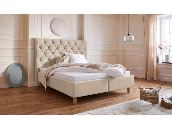 Polsterbett Sunley 140 , beige, B:183cm L:210cm, Struktur (100% Polyester), Samtstoff (100% Polyester), GUIDO MARIA KRETSCHMER HOME & LIVING, Betten, Kreuzsteppung, Kopfteilhöhe 142 cm, ohne oder mit Matratze/Lattenrost von Guido-Maria-Kretschmer-Home-&-Living