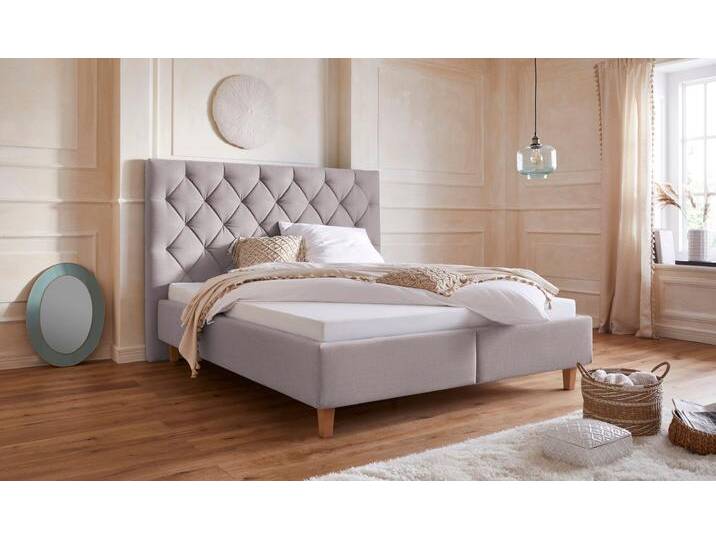 Polsterbett HOME AFFAIRE Sunley 140 , grau (hellgrau), B:203cm L:210cm, Struktur (100% Polyester);Samtstoff (100% Polyester), Betten, Kreuzsteppung, Kopfteilhöhe 142 cm, ohne oder mit Matratze/Lattenrost von Home-affaire