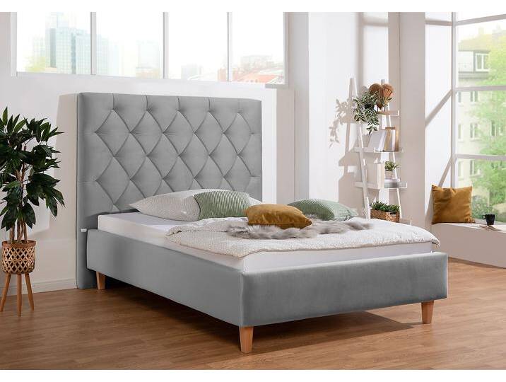 Polsterbett Sunley 140 , silber, B:163cm L:210cm, Struktur (100% Polyester), Samtstoff (100% Polyester), GUIDO MARIA KRETSCHMER HOME & LIVING, Betten, Kreuzsteppung, Kopfteilhöhe 142 cm, ohne oder mit Matratze/Lattenrost von Guido-Maria-Kretschmer-Home-&-Living