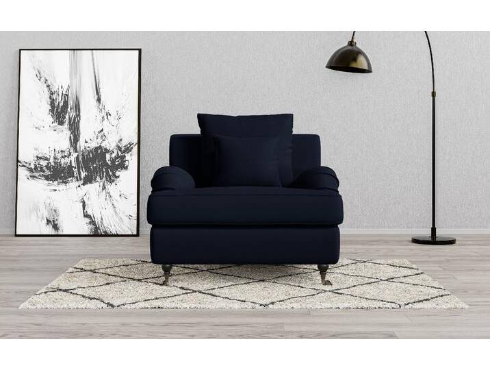 Sessel HOME AFFAIRE NORIN , blau (dunkelblau), B:100cm H:92cm T:105cm, 100% Polyester, Sessel, Einzelsessel, zwei Fußarten: vorne - Rollen, hinten - Holzfüße von Home-affaire