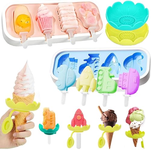 2 Stück Eisformen Silikon Formen,Stieleisformen+2pcs Tropffrei Eis am Stiel-Halter für Kinder,Popsicle Molds Set,Eiscreme form-Cake Pop Ice Lolly Mould Eis Selber Machen Dessertform von Guidre