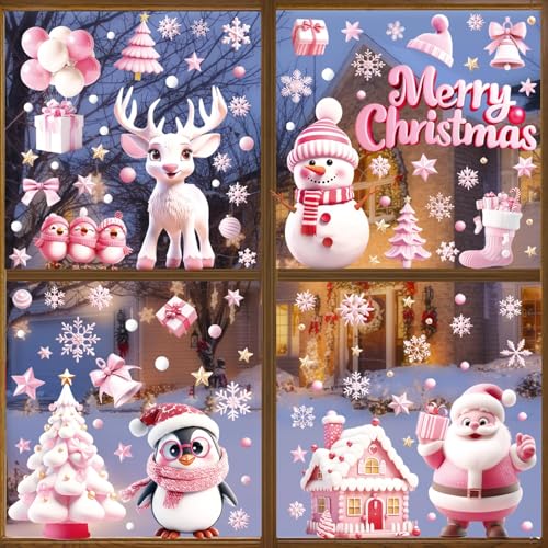 Fensterbilder Weihnachten 9 Blätter Fenstersticker Weihnachten Selbstklebend mit Weihnachtsmann Rentiere Glocken Schneeflocken Häuser Weihnachten deko für Winter Fenster Weihnachten tür deko (Rosa) Fensterbilder Weihnachten 9 Blätter Fenstersticker Weihnachten Selbstklebend mit Weihnachtsmann Rentiere Glocken Schneeflocken Häuser Weihnachten deko für Winter Fenster Weihnachten tür deko (Rosa) von Guidre