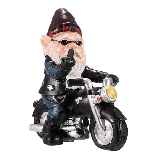 Guidre Gartenzwerg Motorrad Zwerge,13.3cmx13cm Statue Wasserdicht Sonnenschutz Gartendeko für den Garten,gartenzwerg lustig,Motorrad Geschenke für männer,Deko für den Balkon von Guidre