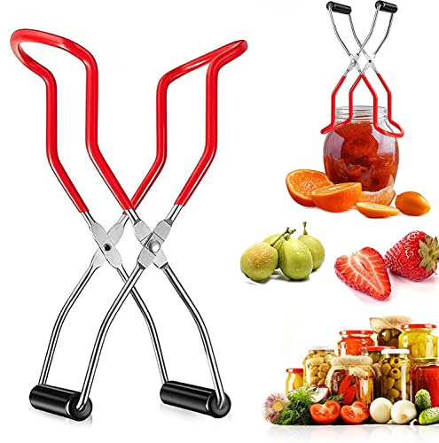 Guidre Glasheber Einkochen Einmachglas Heber rutschfest Canning Jar Lifter Zange Einkochzange Verbrühschutzclip für Heiße Einmachgläser (Rot/Glasheber 23 cm) von Guidre