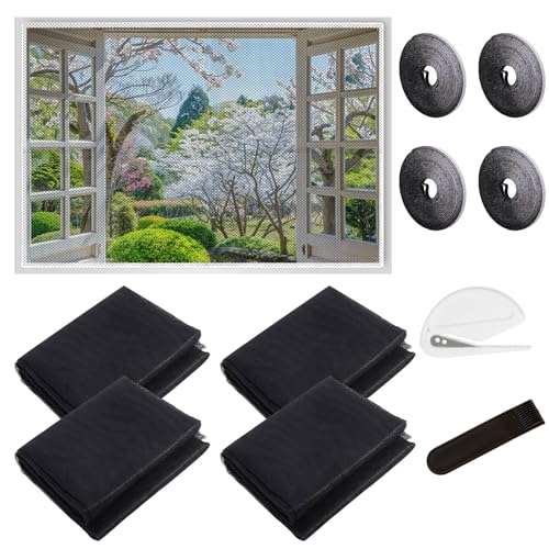 Fliegengitter Fenster, 4 Stück Moskitonetz Fenster 150 x 200cm Insektenschutz Fenster mit 4 Rollen Selbstklebend, Mückenschutz Fenster Für Alle Fenster, Kein Bohren Erforderlich von Guilinone