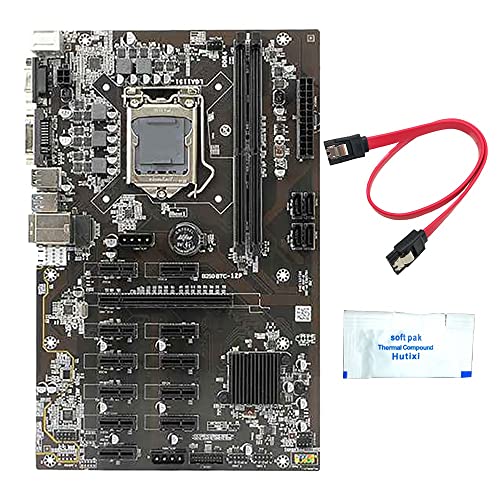 Guindxan B250 BTC Mining Motherboard 12 PCI-E Grafikkartensteckplätze LGA1151 DDR4 DIMM RAM SATA3.0 mit Wärmeleitpaste + SATA-Kabel von Guindxan