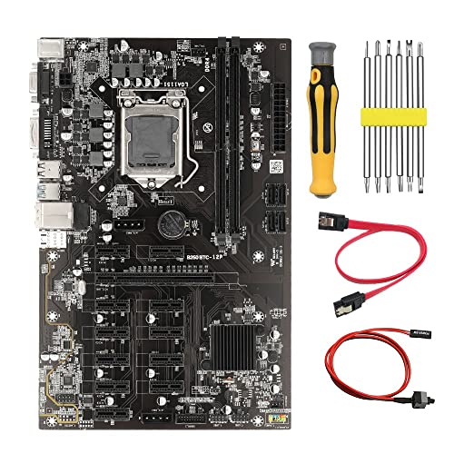 Guindxan B250 BTC Mining Motherboard mit Schalterkabel+SATA-Kabel+Schraubendreher 12 PCIE auf USB 3.0 Grafiksteckplatz LGA1151 DDR4 SATA3 von Guindxan