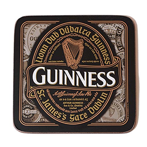Nostalgischer Guinness-Untersetzer mit Harfendesign-label und irischem Text "Lionn Dub Dúbalta Guinness" von Guinness