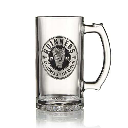 Guinness Bierkrug mit Zinn-Logo, Bierkneip-Stil, Bierkrug-Stil, Glas mit Metallabzeichen von Guinness