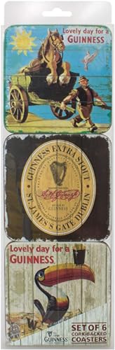 Nostalgisches 6er-Set Untersetzer mit berühmten Guinness-Bildern und -Symbolen von Guinness
