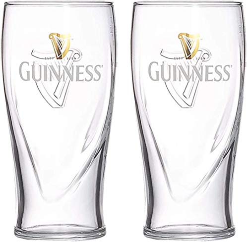 Offizielles Guinness Logo 2er Pack 1/2 Pint-Glas-Set mit geprägter Harfe von Guinness