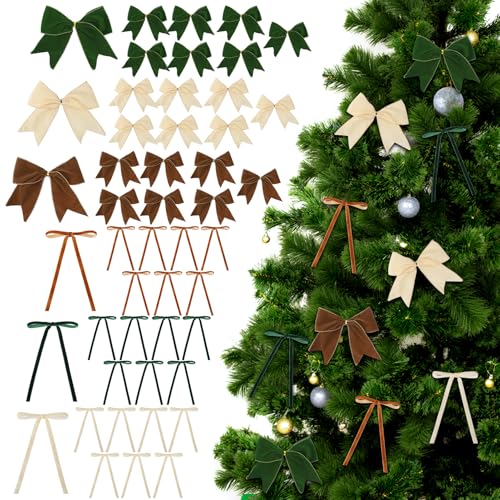 Guiqulai 48 Stück Samtschleifen für Weihnachtsbaum, Vintage-Samtband, Urlaubsschmuck für Weihnachtskränze, Girlande, Geschenkverpackung, Hochzeitsdekoration von Guiqulai